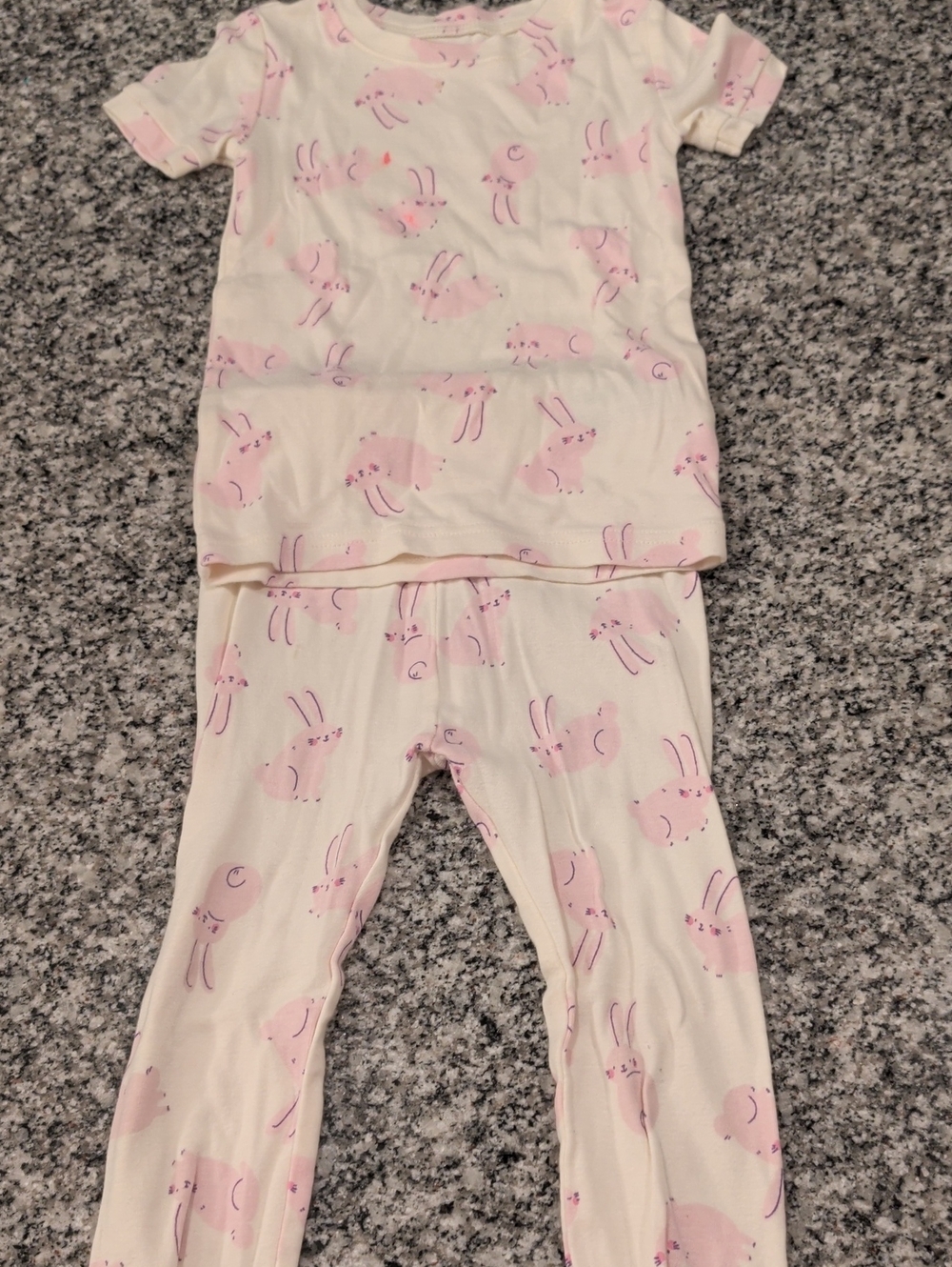 Kids Cream Pajama Set with Pink Bunny Print